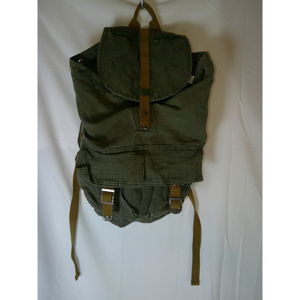 VTG Old Navy Surplus Gear Olive Green Canvas Rucksack Backpack Type R12 Military